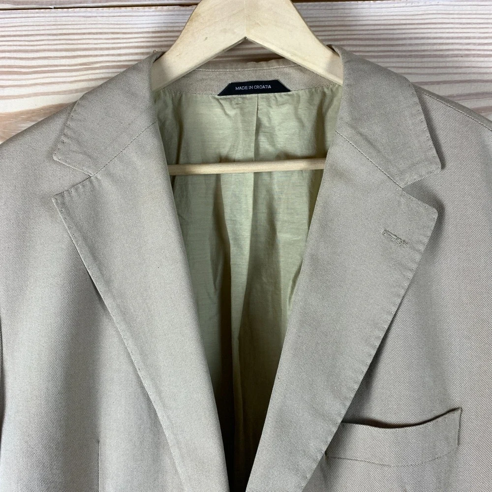 Hugo‎ Boss Blazer Mens 46R Khaki Tan 100% Cotton Summer Sports Coat Preppy